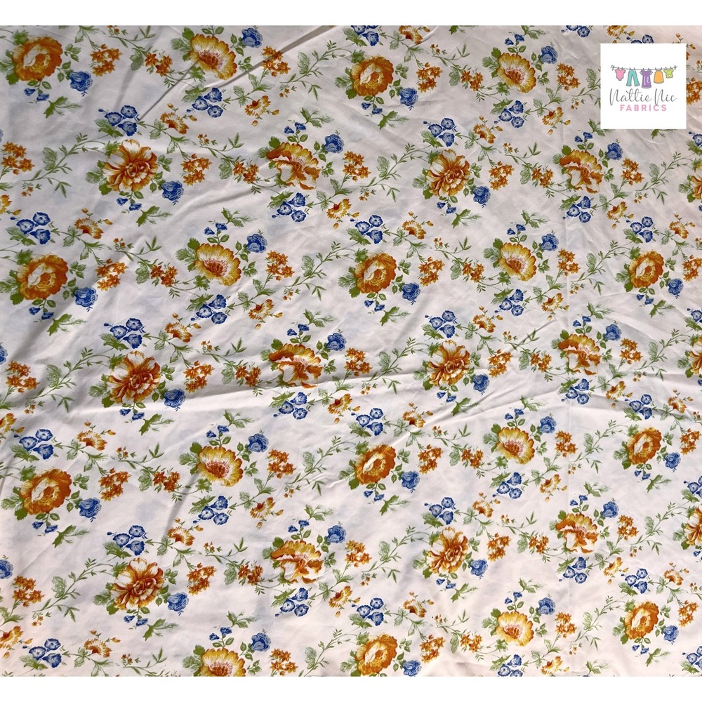 Vintage Floral Twin Sheet Set: Orange & Blue Flowers, 1 Pillowcase - Picture 3 of 8